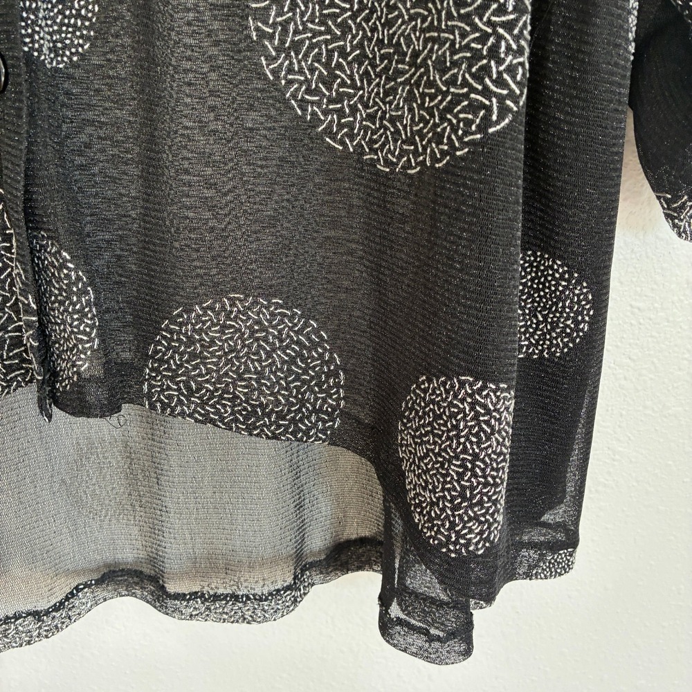 Berek Sheer Top Womens L Black Mesh Button Down Silver Polka Dot Top Fancy Event - Picture 3 of 11